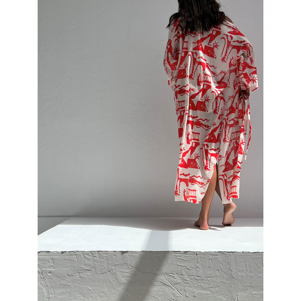 Red Pattern Uzun Kimono