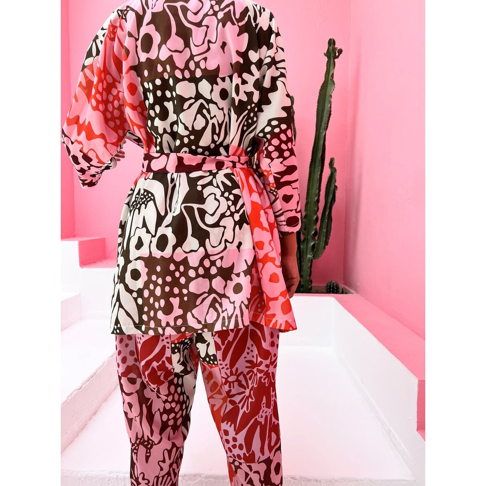 Pink Flower Kısa Kimono